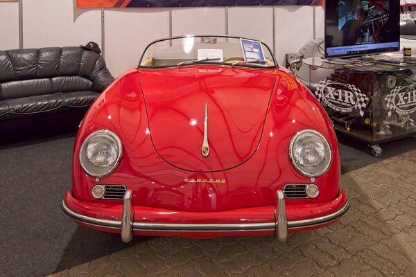 Tartu, Estonia - September 12, 2025: Porsche 356 Speedster car on display at Motoshow 2025, Tartu Messikeskus.