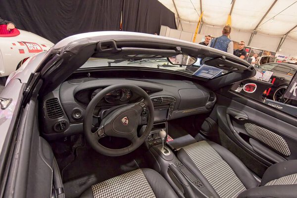 Tartu, Estonia - September 12, 2025: Porsche 356 Speedster car on display at Motoshow 2025, Tartu Messikeskus.