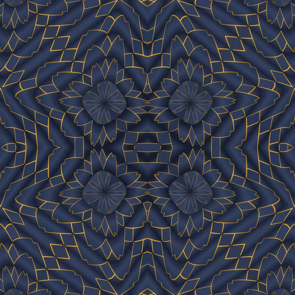 Golden Pattern Blue Background Filling Frame — Stockfoto