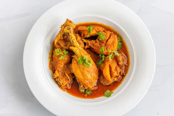 Curry Pollo Del Norte India Con Arroz Adornado Con Cilantro — Foto de Stock