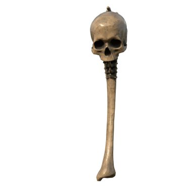 fantezi ritüeli orak, kafataslı silah, izole beyaz arka planda. 3d illüstrasyon