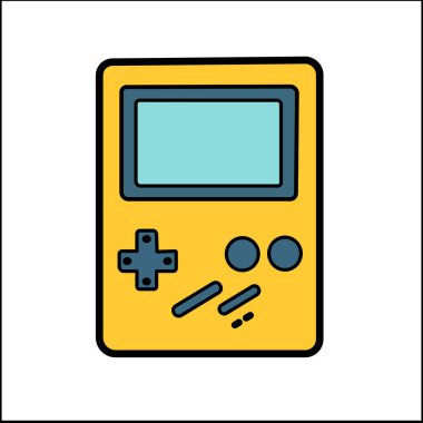 Renkli düğmeler ve ekran ile retro 90 'ların el bilgisayarı oyun konsolunun vektör illüstrasyonu. Oyun, nostalji ve tasarım temaları için mükemmel..