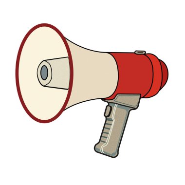 Kırmızı gövdeli, bej boynuzlu ve gri saplı megafonun vektör çizimi. İletişim, duyuru ve tasarım temaları için mükemmel.