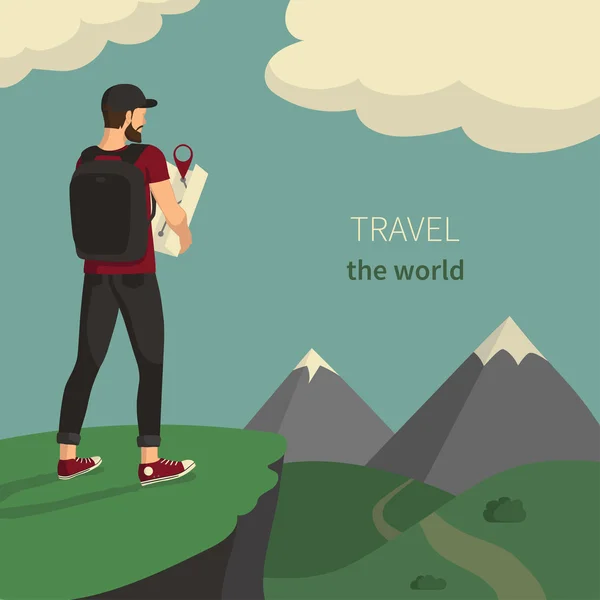 Bir gezgin bir harita ile vektör çizim