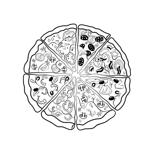 Los contornos de las diferentes piezas de pizza . — Archivo Imágenes Vectoriales