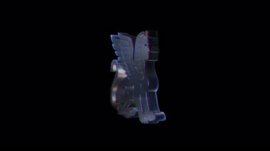 Iridescent egyptian sphinx statue gently rotating, showcasing intricate sculptural details against stark black background, representing ancient mythological heritage