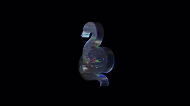 Holographic reptile rotating against dark backdrop, revealing iridescent serpent scales with mesmerizing 3d motion graphics animation