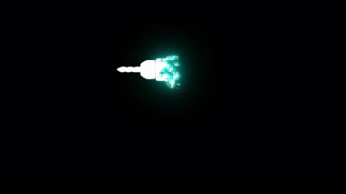 White electric drill icon appearing and disappearing with digital glitch effect on black background