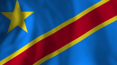Congolese national flag gracefully waving, revealing patriotic symbol of democratic republic with distinctive blue, red, and yellow colors