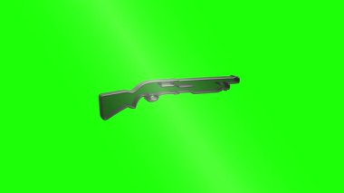 3d model of a shotgun assembling itself, rotating and changing perspectives on green screen background