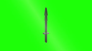 Ancient roman gladius sword slowly rotating against green screen, showcasing historical military metallic weapon with seamless 3d animation movement