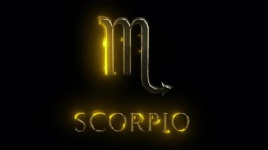 Glowing golden scorpio zodiac sign emerging with mystical light effects against deep black background, symbolizing powerful astrological constellation