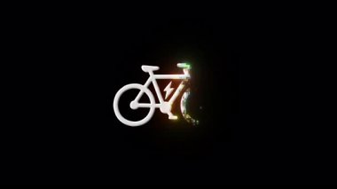 Electric bicycle charging icon animation appearing and disappearing with loading circle on black background