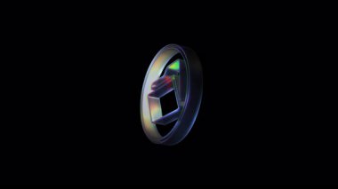 Iridescent digital folder icon rotating within metallic ring, showcasing sleek technology design against black background with seamless loop