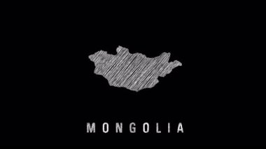 Animated scribble drawing revealing mongolias geographical contours, tracing national borders and regional identity against stark black background