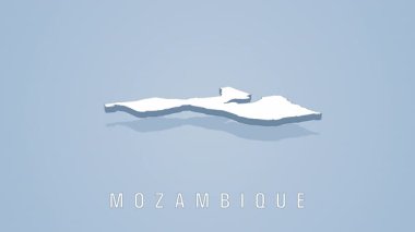 White 3d cartographic rendering of mozambique rotating, highlighting countrys geographic shape against clean light blue background, showcasing minimalist design visualization