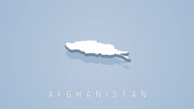 White three dimensional cartographic representation of afghanistan gently rotating against minimalist light blue backdrop, highlighting countrys geographical contours and political boundaries