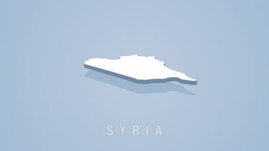 White 3d syria map rotating smoothly, revealing geographical contours against clean light blue background representing geopolitical landscape