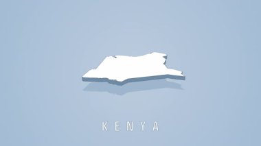 Pristine white 3d cartographic representation of kenya gently rotating against light blue backdrop, highlighting geographical contours and national boundaries