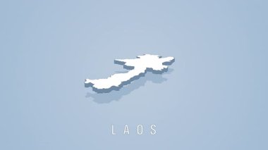 Açık mavi arkaplan karşısında ülke sınırlarını gösteren, güneydoğu Asya 'daki coğrafi şekil ve konumu vurgulayan dönen beyaz 3d laos haritası