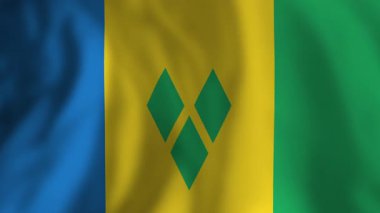 Aziz Vincent bayrağı ve el bombaları zarif bir şekilde rüzgarda dalgalanıyor, canlı mavi, sarı ve yeşil renklerini üç yeşil elmasla sergiliyorlar.