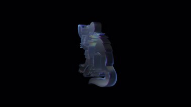 Gözlük aye numunesi pürüzsüz dönüyor, koyu siyah arkaplana karşı renkli yansımaları ortaya çıkarıyor, ender görülen madagaskar primatının eşsiz yapısal özelliklerini vurguluyor