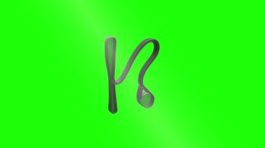 Yeşil ekran arkaplanı üzerinde dönen metalik Kiril harfleri, birleştirme ve hareket grafikleri projeleri için mükemmel
