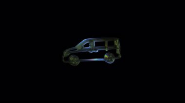 Sanal animasyon, patlayan görüş yoluyla karmaşık minibüs montajını ortaya çıkarıyor, siyah arkaplanda şeffaf mühendislik tasarımı gösteriliyor