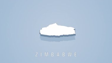 Pürüzsüz beyaz zimbabve haritası temiz açık mavi arkaplan üzerinde pürüzsüzce dönüyor, minimalist grafik tasarım hassasiyetiyle coğrafi hatları ve ulusal sınırları gösteriyor