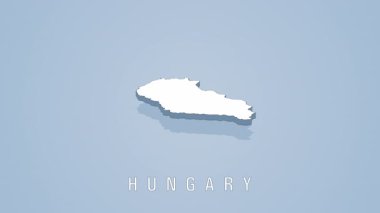Macaristan 'ın minimalist açık mavi arkaplan üzerinde pürüzsüz bir şekilde dönen 3d kartografik temsili, hassas ulusal coğrafi hatları ortaya koymaktadır