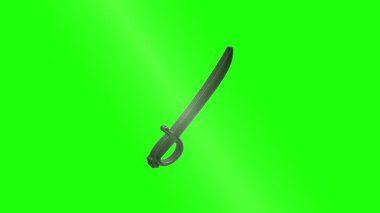 Yeşil ekranda dönen metal kılıç görsel efektler ve tarihsel canlandırmalar için mükemmel.