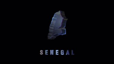 Siyah zemin üzerinde dönen holografik senegal haritası, bu Afrika ülkesiyle ilgili her proje için mükemmel.