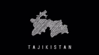 Tacikistan 'ın eskiz stili bir haritasını oluşturma sürecini gösteren dinamik animasyon, siyah bir arkaplana karşı ayarlandı