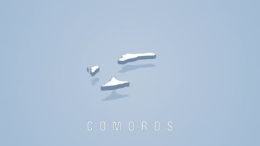 Komoros takımadaları açık mavi arkaplan üzerinde dönerek, minimalist 3d animasyon tasarımı ve pürüzsüz kartografik sunum ile coğrafi ayrıntıları sergiliyor