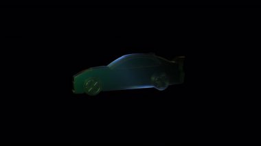 Pürüzsüz siyah arkaplan üzerinde düzgün dönen yeşil spor araba, üst düzey araç görselleştirmesinde otomotiv tasarımı ve teknolojik zarafeti vurguluyor