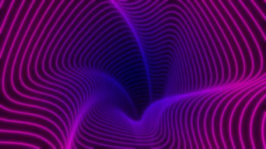 Dinamik neon, mor ve mavi çizgilerle dönen, kusursuz dijital animasyon yoluyla gelecekçi bilim kurgu görsel enerji üreten,