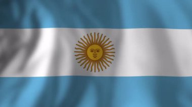 Arjantin ulusal bayrağı dinamik bir şekilde gökyüzüne karşı dalgalanıyor, vatansever renkler ve canlı hareketlerle sembolik ulusal kimlik sergiliyor.