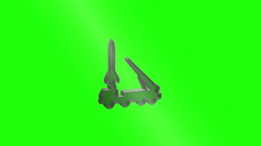Hassas metalik roket fırlatma modeli karmaşık mekanizmaları ortaya çıkarıyor, canlı yeşil ekran arka planına karşı döner ve açılır