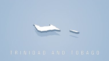 Trinidad ve Tobago 'nun detaylı üç boyutlu beyaz haritası yumuşak açık mavi arkaplan üzerinde pürüzsüz dönüyor, coğrafi özellikler ve temiz, modern tasarım yaklaşımıyla ulusal sınırlar sergiliyor