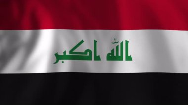 Irak ulusal bayrağı hafifçe dalgalanıyor, kırmızı, beyaz, siyah ve yeşil renkler arka planda dans ediyor, ulusal gurur ve kültürel kimliği temsil ediyor.