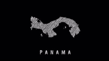 Panama haritası el siyah arkaplan üzerine karalama, dinamik animasyon çizim yoluyla coğrafi siluet ortaya çıkarır