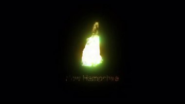 Karanlık zemin üzerinde parlayan ve çözünen yeni Hampshire eyalet haritası, coğrafi hatlarla dijital kartografi animasyonunu ortaya çıkarıyor