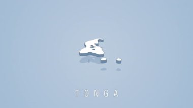 Tonga takımadalarının dönen beyaz 3d coğrafi temsili, açık mavi minimalist arka plana karşı siyasi sınırları ortaya koyuyor