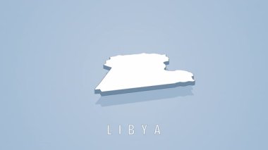 Minimalist açık mavi arkaplan karşısında dönen libya 'nın detaylı beyaz 3d kartografik temsili, coğrafi sınırları ve ulusal bölgeyi vurguluyor