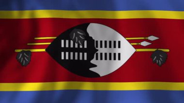 Eswatini ulusal bayrağı sallanıyor, parlak ışığa karşı kusursuz bir şekilde döngü çiziyor, ritmik tekstil hareketi ile ulusal gurur ve kültürel kimliği sembolize ediyor