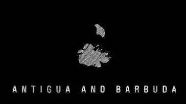 Antigua ve barbuda Karayip ada ulusunun el çizimi çizimi çizimi çizimi çizimi, karanlık arka plan karşısında coğrafi sınırları görselleştirme.