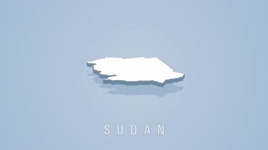Sudan 'ın dönen, minimalist açık mavi arkaplana karşı coğrafi verileri sunan, ülkelerin hatlarını ve mekansal konumlandırmalarını vurgulayan üç boyutlu beyaz harita