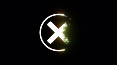 Çemberde beyaz haç işareti, siyah arkaplanda bir arıza ve bozulma ile belirip kayboluyor.