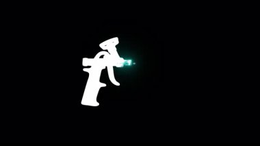 Siyah arka planda parlayan dijital parçacıklardan cisimlenen köpük bir silahın gelecekteki animasyonu. Teknoloji kavramları için ideal