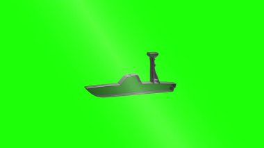 Parlak metalik tekne simgesi yeşil ekran arka planında maddeleşiyor. Ulaşım, seyahat ve denizcilik temaları için ideal animasyon